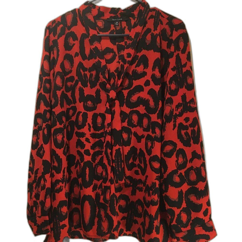 New Look Blouse Long Sleeve Red Women's Plus Size 2X